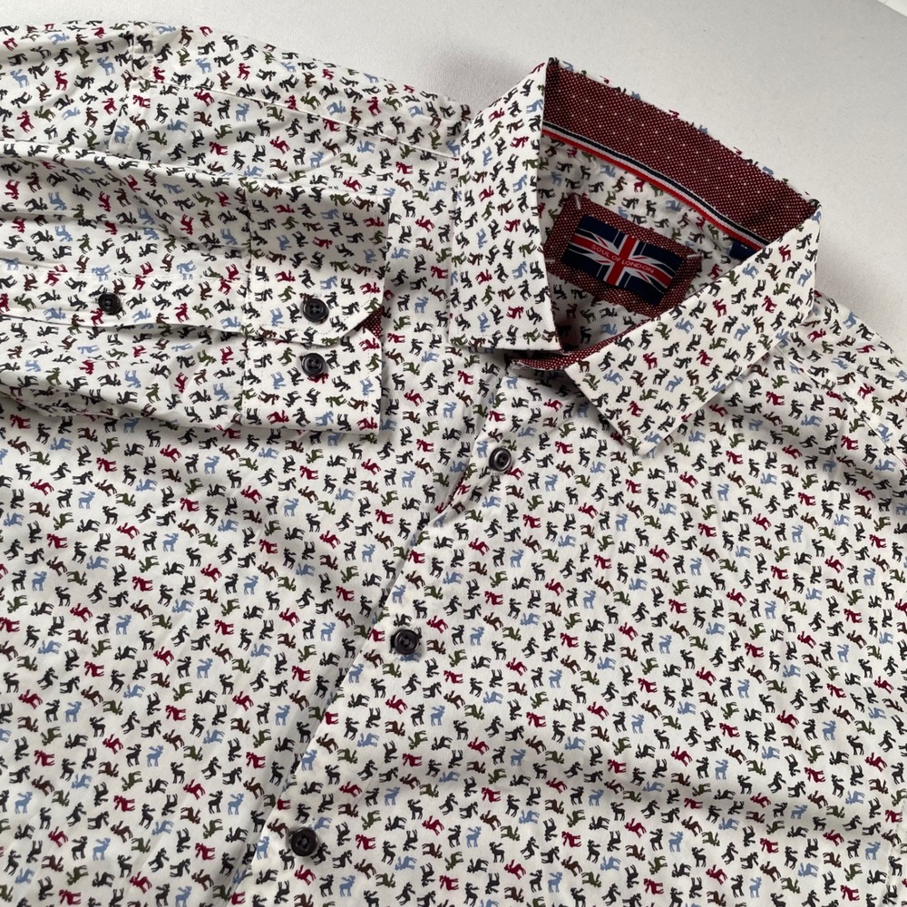 Soul of London Mens XL White Moose Print Long Sleeve Button Down Shirt 17.5